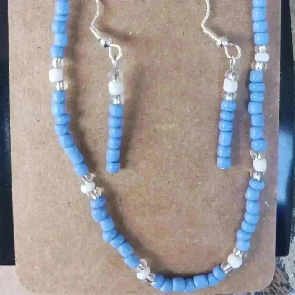 Handmade Beaded Necklace and Earrings Set